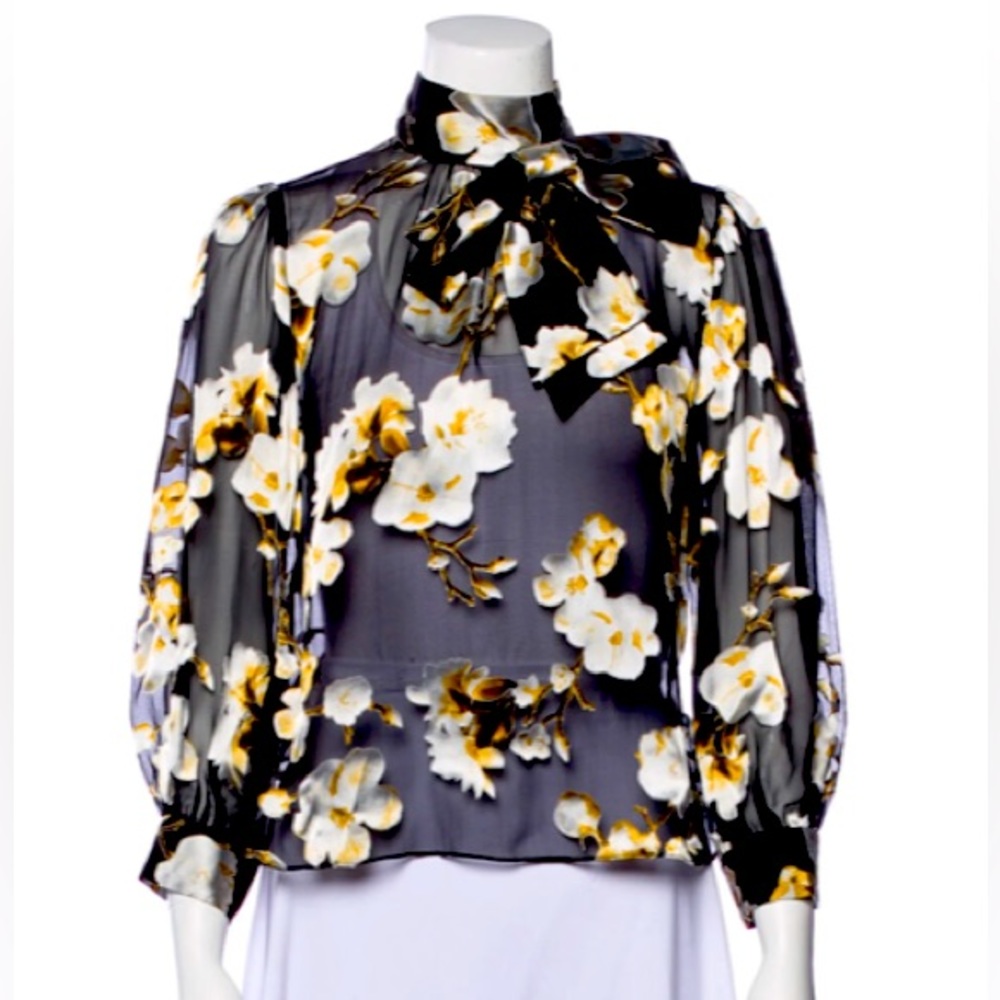 Alice + Olivia - Floral Print Mock Neck Blouse